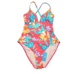 Cupshe Swimsuit Womens XL Pink Tropical Print Lace Up One-Piece Beach Pool